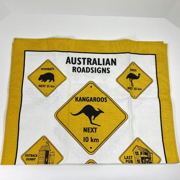 Nucolorvue AUSTRALIAN ROADSIGNS Kitchen Tea Towel Cotton Yellow/White NWOT - Picture 3 of 6